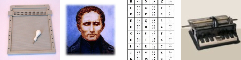 immagini di sfondo dell'intestazione della pagina. Riproduce in sequenza 
					una tavoletta braille, l'immagine di Louis Braille, la tavola di corrispondenza alfabeto/braille e una dattilobraille